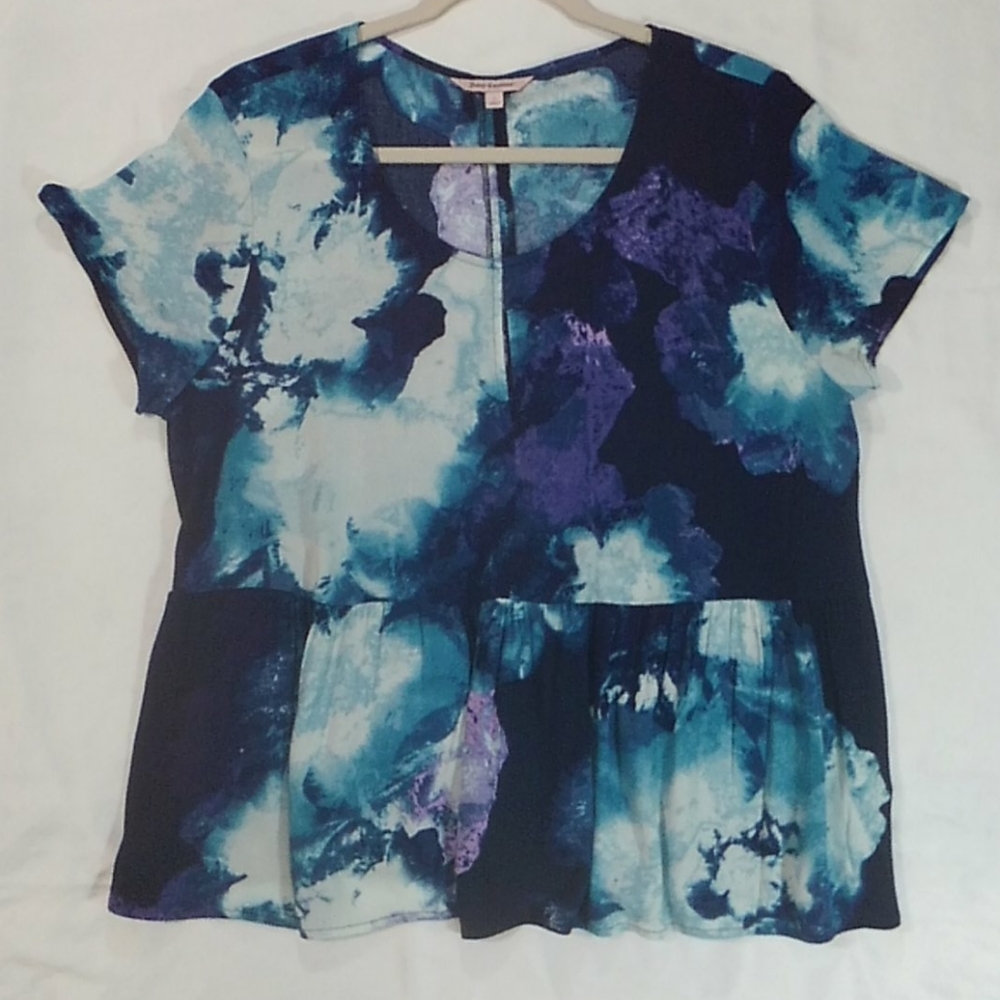 Juicy Couture Wild Blue Cap Sleeve Blouse Top L